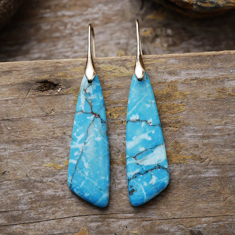 Handmade Geometric Emperor Jasper Dangle Earrings