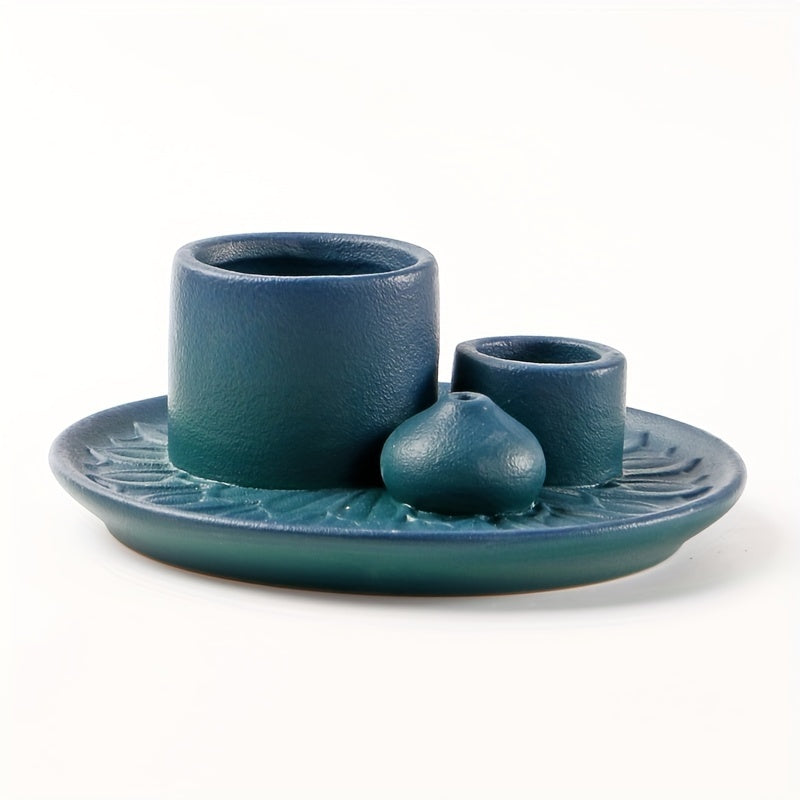 4-in-1 Ceramic Incense Burner Holder – Palo Santo & Sage Smudge Stand with Stick & Candle Holder